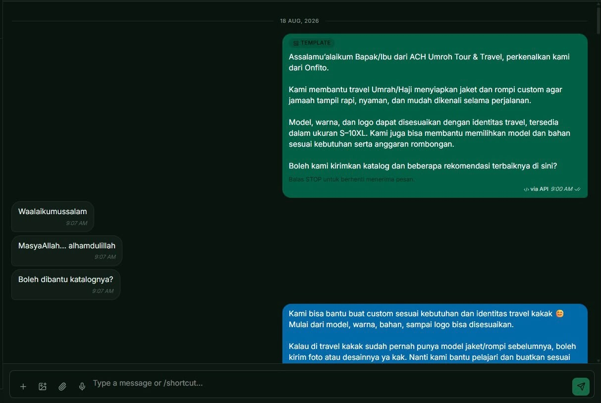 Percakapan testimoni nyata yang menunjukkan respons positif dari potential leads terhadap tindak lanjut penawaran.